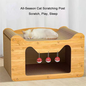 Nouveau modèle <span class=keywords><strong>de</strong></span> griffoir pour chat en bois et carton, multifonctionnel, grand, mignon, pour plusieurs chats, avec jouet à cloche suspendu - Product Image 2
