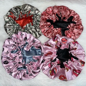 Tùy Chỉnh LOGO Tóc Đầu Kết Thúc Tốt Đẹp Satin Thiết Kế Bonnets Người Lớn Và Trẻ Em Hai Lớp Lụa Tóc Bonnet - Product Image 5