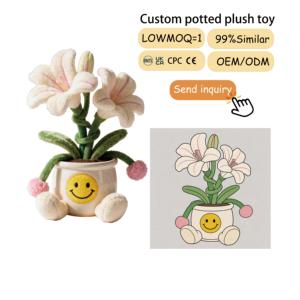 ของตกแต่งโต๊ะทำงานและของขวัญส่งเสริมการขาย ตุ๊กตา<span class=keywords><strong>ดอก</strong></span><span class=keywords><strong>ชบา</strong></span>สีชมพูเหลืองในกระถาง ของเล่นตุ๊กตาดอกไม้ - Product Image 2