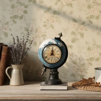 Horloge globe vintage en résine, figurine d'horloge de bureau globe rétro pour la décoration d'étagères de maison ou de bureau