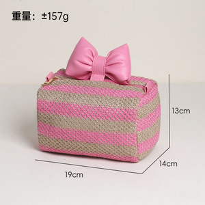 Bolsa de cosméticos de punto rosa con decoración de lazo, bolsa de maquillaje con cremallera, estuche de aseo de gran capacidad para viajes - Product Image 5