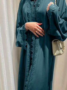 Middle Eastern Women's Solid Color Abaya Set 100%Polyether Breathable Loose Fit <b>for</b> Autumn/Winter Gatherings & Ramadan Occasions - Product Image 5