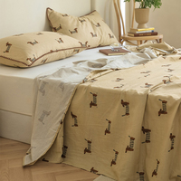 Ensemble de draps-housses 4 pièces 100 % coton à bords zigzag, imprimé chiots et animaux marins, certifié OEKO-TEX, 400 fils au pouce carré, pour l'Australie et les États-Unis