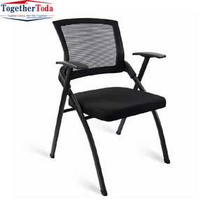 Chaise de bureau pliable en acier avec tablette d'écriture amovible, noire, ergonomique, pour réunions et formations - Product Image 5