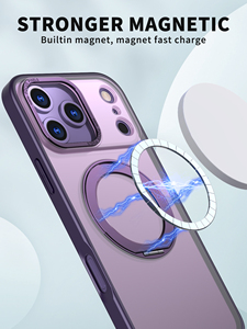 Pour pour 17 Pro Max TPU + PC + étui de protection en métal charge sans fil 360 rotatif antichoc magnétique anneau support étui - Product Image 2