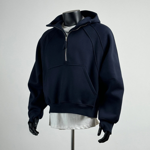 Felpa con <span class=keywords><strong>cappuccio</strong></span> tagliata <span class=keywords><strong>mezza</strong></span> <span class=keywords><strong>Zip</strong></span> di alta qualità con Logo personalizzato pesante cotone da <span class=keywords><strong>uomo</strong></span> Streetwear oversize cerniera con <span class=keywords><strong>cappuccio</strong></span> - Product Image 1