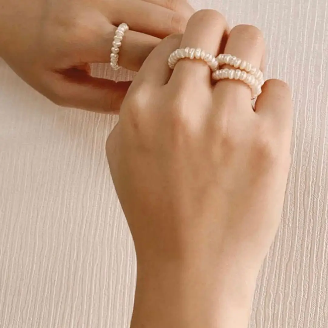 Großhändler Mode DIY Elastic Finger natürliche echte Süßwasser Perlen ringe Schmuck Frauen