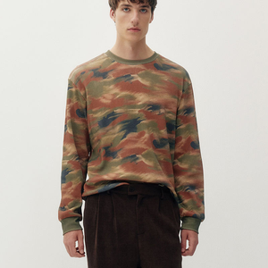 <b>Men</b> Vintage Camo Waffle Knit Long Sleeve T Shirt Crew Neck Camouflage <b>Thermal</b> <b>Top</b> Trendy Streetwear Casual Loose Fit Shtrt - Product Image 2