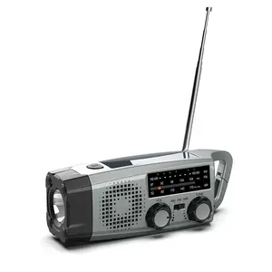 Radio Surya engkol tangan darurat dengan senter portabel, Radio cuaca AM FM dengan pengisi daya ponsel 2000mAh dapat diisi ulang
