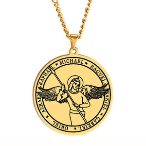 Medalla Religiosa de Acero Inoxidable con Alas de Ángel, Arcángel Gabriel, Rafael, Uriel, Miguel, Collar con Colgante de Joyería - Product Image 5