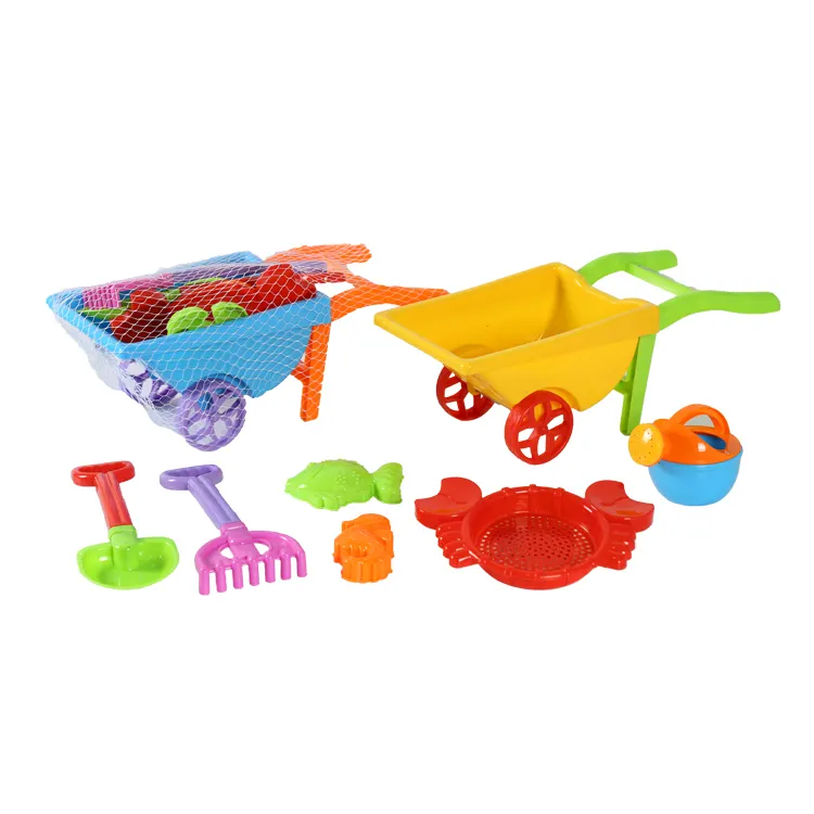 Conjunto de carrinho de praia de plástico, 7 peças, brinquedos ao ar livre para crianças