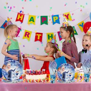 Vaisselle de fête sur <span class=keywords><strong>le</strong></span> thème de <span class=keywords><strong>la</strong></span> Reine des neiges, Elsa et Anna, assiettes en papier, gobelets, serviettes, vaisselle, décoration d'anniversaire pour enfants - Product Image 2