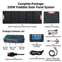 Panel Surya 200W 4-Fold Dual USB QC3.0 Type-C DC Anderson Output Tahan Air Efisiensi Tinggi Pengisi Daya Surya Mono Klip Buaya