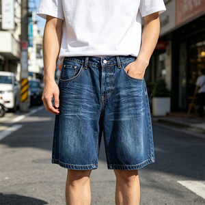 Shorts en jean baggy personnalisés pour hommes – Qualité supérieure, taille mi-haute, design délavé bleu, idéal pour l'été - Product Image 4