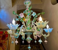 Magnifique Lustre en Verre Fait Main avec Décoration Florale, Luminaire Suspendu pour Hôtel, Maison, Salon