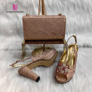 Rosa-Gold afrikanische Hochzeitstaschen Original-Werkherstellung Top-Qualität hohe Absätze sexy modische Schuhe mit passende Tasche