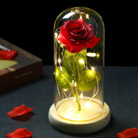 Rose pour toujours amour faveur de mariage cadeaux de fête des mères soie éternelle préservée Roses fleur dans un dôme en verre avec lumière LED