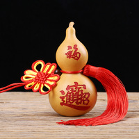 Ornement suspendu en calebasse naturelle, style bouddhiste, avec tête de dragon gravée, pièces des cinq empereurs, nœud chinois et pompon, pour la fortune et la prospérité