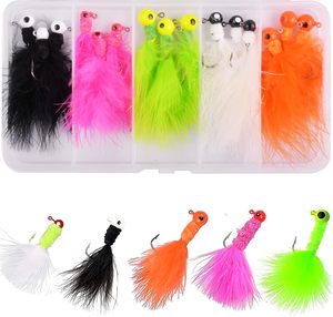Anzuelos de pesca con mosca de 0.9g, 1.75g, 3.5g, anzuelos de plumas de marabú y chenilla, cabezas de jig para pesca en hielo de crappie, señuelos de pesca con cola de gallo - Product Image 1