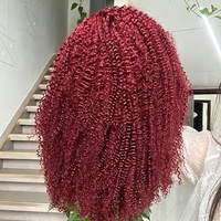 Perruques en cheveux humains bouclés afro crépus 99J Bourgogne, pré-épilées, sans colle, prêtes à porter, couleur rouge vin, perruques frontales en dentelle HD pour femmes noires