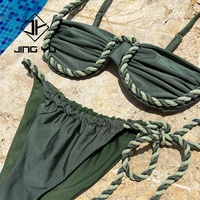 Bikini Halter en Satin Tissé Personnalisé Mode 2024 Vêtements de Plage pour Femmes Bikini Triangle Tissé