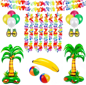 Luau été <span class=keywords><strong>piscine</strong></span> jeu fête palmier boules de plage banane feuille ballons pack ananas lunettes colliers photo accessoires ensemble - Product Image 1