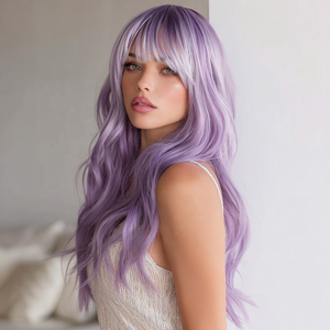 <span class=keywords><strong>Parrucca</strong></span> Sintetica Nuova Collezione 2026 per Donna, Onde Piccole, Frangia Naturale, Sfumatura <span class=keywords><strong>Rosa</strong></span> Viola, <span class=keywords><strong>Capelli</strong></span> Lunghi Ricci Modello Highlight - Product Image 5