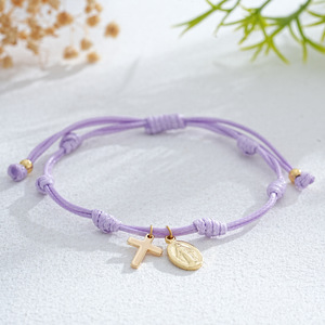 Joyería Religiosa Boho Hecha a Mano, Amuleto <span class=keywords><strong>de</strong></span> la Virgen María y Cruz, Pulsera <span class=keywords><strong>de</strong></span> Cordón Ajustable para Mujeres y Hombres - Product Image 5