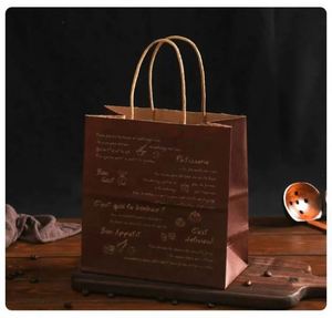 Custom Logo Offset Printed Recyclable Kraft Paper <b>Bag</b> for Food Takeaway Bakery Cookie Packaging Shopping Hand Length Handle - Product Image 2