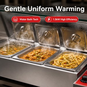เครื่องอุ่นอาหารแบบ Bain Marie ยี่ห้อ Commercial Electric 3 ช่อง ขนาด 220V 1.5kW พร้อมกระจกกั้นป้องกันละอองฝอย สำหรับบุฟเฟ่ต์ ร้านอาหาร และงานจัดเลี้ยง - Product Image 2