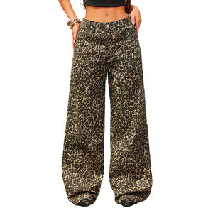 Pantalones Vaqueros Anchos de Mezclilla con Estampado de Leopardo, Cintura Media, Estilo Y2K, con Bolsillos, para Mujer, 100% Algodón - Product Image 1
