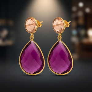 ต่างหูเงินแท้ทำมือประดับพลอยชุบทอง 18K สไตล์โบโฮแฟชั่น - Product Image 4