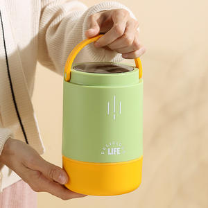 B153 Style mignon, 1 compartiment, en plastique et acier inoxydable, anti-fuite, pliable, 900 ml, écologique, passe au lave-vaisselle, avec poignée de transport, pour aliments - Product Image 1