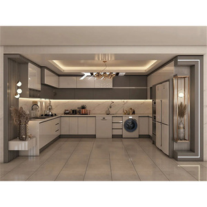 Gabinetes de Cocina Modernos Completos en Blanco Laminado de Alta Gama con Acabado de Lujo Estilo Cocina Italiana, Empaque Plano - Product Image 2