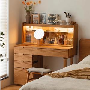 Tocador de madera maciza con luz, almacenamiento y gabinete de maquillaje para dormitorio y uso doméstico - Product Image 1