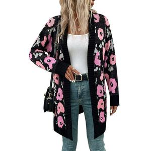 Suéter de Mujer, Cárdigan de Mohair de Manga Larga, Tejido de Lana con Estampado de Leopardo y Flores, Diseño Personalizado - Product Image 1