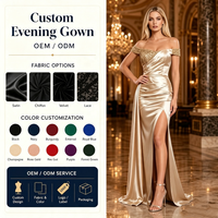 Robe de soirée sirène en satin champagne à épaules dénudées avec corsage perlé et fente haute – Robe de luxe – Fournisseur en gros de robes de soirée
