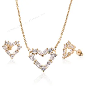 CM oro laminado 18k, joyería de cobre 2022, joyería delicada, conjunto de joyería de boda, pendientes y collar con colgante de corazón para mujer