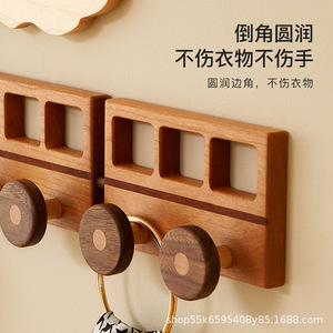 Perchero de pared de madera con forma de tren y ganchos para recibidor, organizador de abrigos y sombreros para habitación infantil - Product Image 4