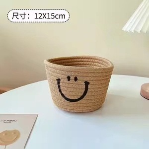 Cotton Woven <b>Basket</b> Smiley Face Pink Round <b>Storage</b> Organizer Desktop Toy Holder 100% Cotton <b>Rope</b> Handmade - Product Image 4