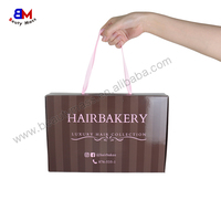 Boîte cadeau en papier pliable avec logo personnalisé imprimé, finition brillante ou mate, emballage pour cheveux, boîte pour perruque, boîtes d'emballage avec poignée en ruban