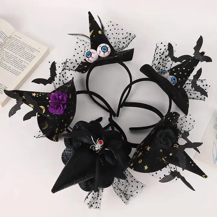 Halloween Festival Holiday Theme Party Acessórios Decorações Suprimentos Set Beautiful Lace Sorceress Witch Hat Headband Hairband