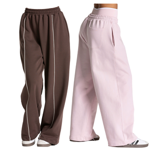 Nouveau Pantalon de Yoga Femme Taille Haute Séchage Rapide Longueur Intégrale avec Poches Latérales Bande Blanche 220g Rayonne/Polyester pour Entraînement et Yoga 2026 - Product Image 1