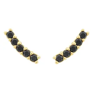 fashion designer gold black diamond curved ear climber earrings stud