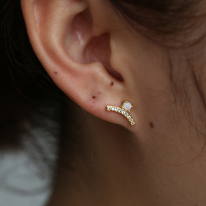 Promotion Gold Plated Gold Plated Factory Drop Shipping Top Quality Chic Trendy Design Simple <strong>Opal</strong> <strong>Stud</strong> <strong>Earring</strong> - Product Image 4