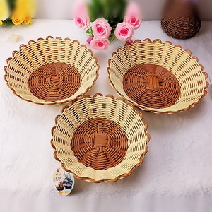 Handmade Imitation Rattan Woven <b>Basket</b> Round <b>Plastic</b> Storage <b>Basket</b> For Fruit Vegetable Candy Snack Household Use - Product Image 1