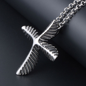Stainless Steel <b>Cross</b> Pendant Necklace Unisex Leaf Design Fashion Jewelry SP009 - Product Image 3