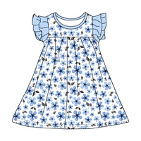 Robe florale en soie de lait à manches volantées pour filles Yiying – Collection boutique pour enfants, super douce, imprimé floral, vêtements d'été pour enfants