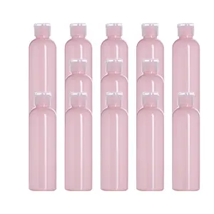 Sold by Dozen Pink 250ml empty refillable cosmo bullet long slim cosmetic bottle with black flip top cap container bottle