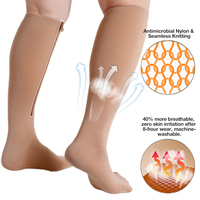 Chaussettes de compression médicale mi-mollet pour femmes, respirantes, antidérapantes, avec fermeture éclair, 20-30 mmHg, Classe 1, Fabrication sur mesure